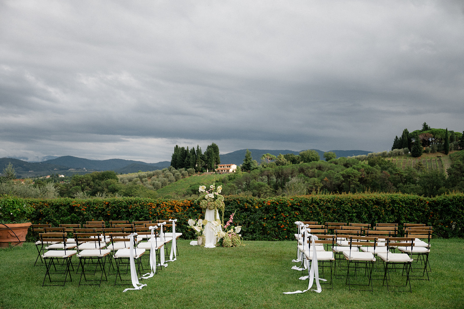 Ceremony setup in the Tuscan hills